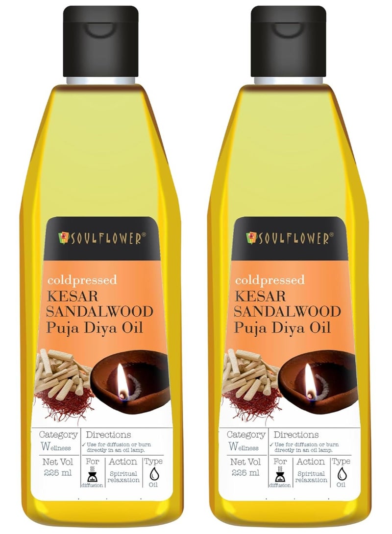 Soulflower Pooja Diya Oil for Festival, Hawan, Spiritual Puja | Lamp Oil, Spiritual Fragrance, Smokeless Deepam Oil, Decoration | Saffron (Kesar) and Sandalwood (Chandan), 225ml (Pack of 2) - Image 1